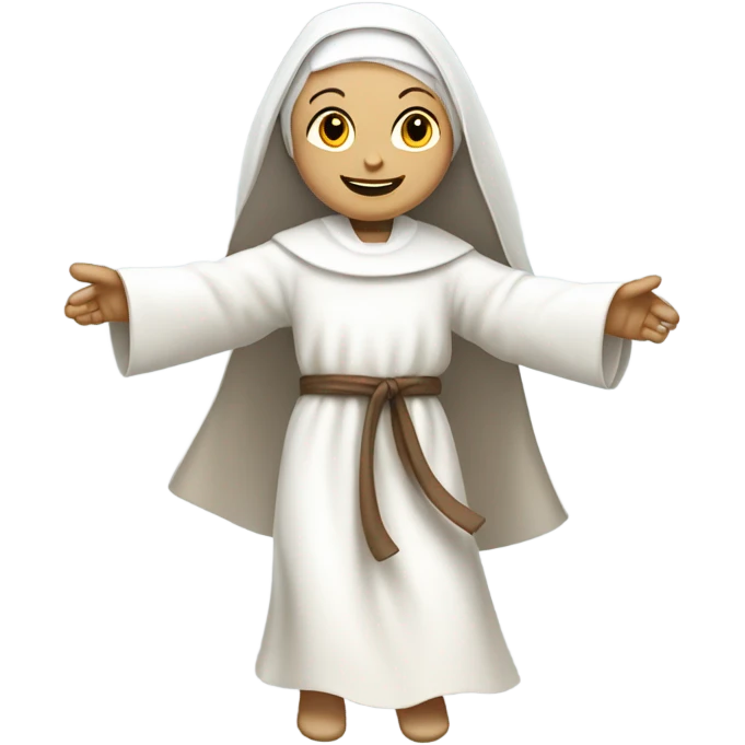 white Nun wearing white clothes with brown scapular dancing  emoji