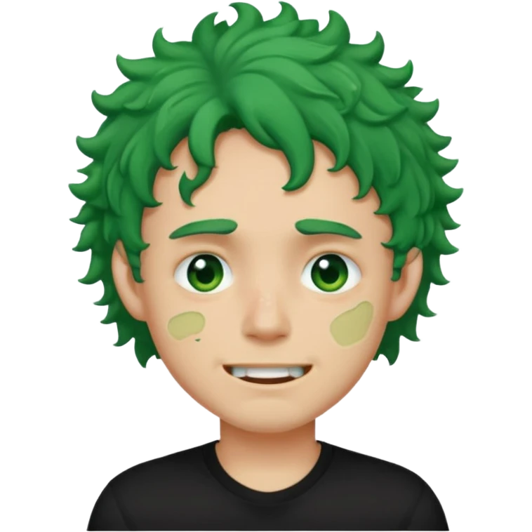 🙎🏻‍♂️com o dente serrado cabelo cacheado de cor Verde com marca de rasgo nas olheiras  emoji