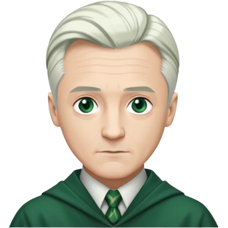 50-year-old Draco Malfoy, confident expression, silver hair, Slytherin colors emoji