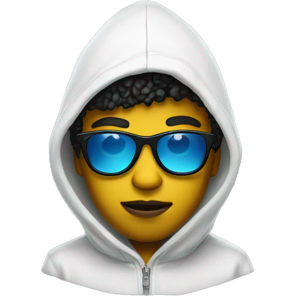 cool black boy with yellow sunglasses and white hoodie with MAC written on it in blue emoji
