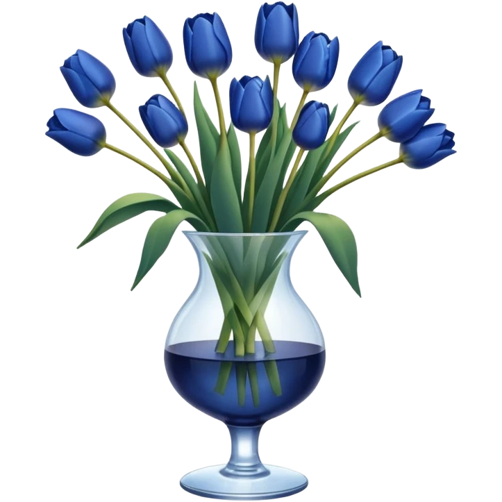 Navy blue tulips in glass vase  emoji