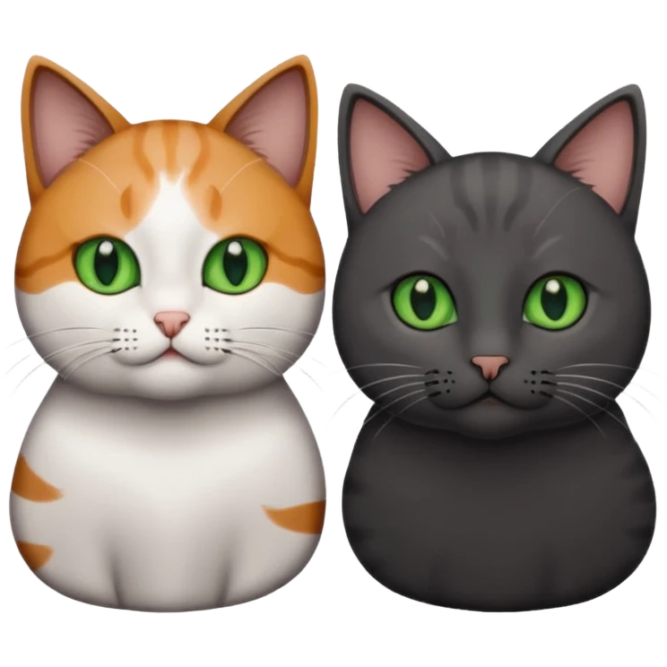 Can you make an emoji of two cats looking at each other, one black with brown eyes and the other gray with green eyes? emoji