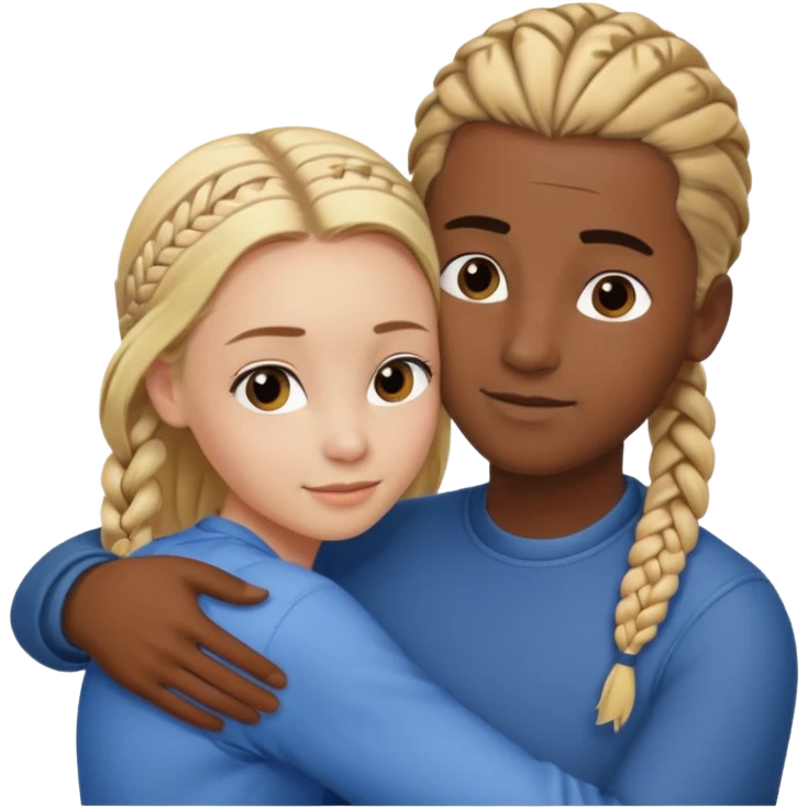 blonde girl with straight hair and medium toned guy with darn brown cornrows hair hugging emoji