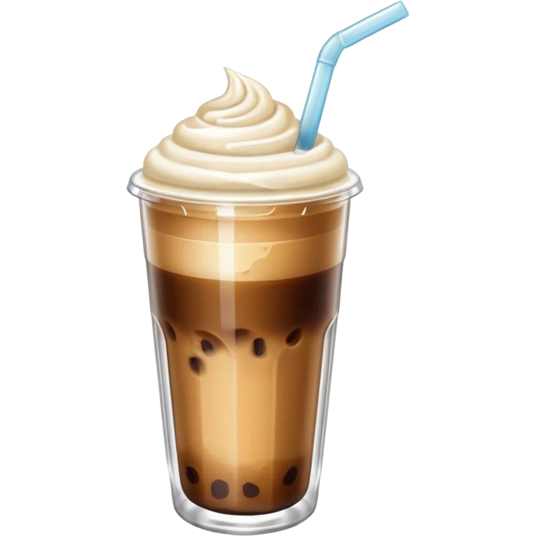 aesthetic iced coffee inside glass cup with glass straw and vanilla foam emoji