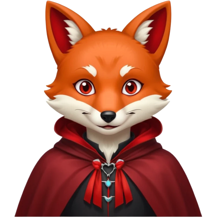 Vampire Pet, fox in red collar cloak, red eye, fang emoji
