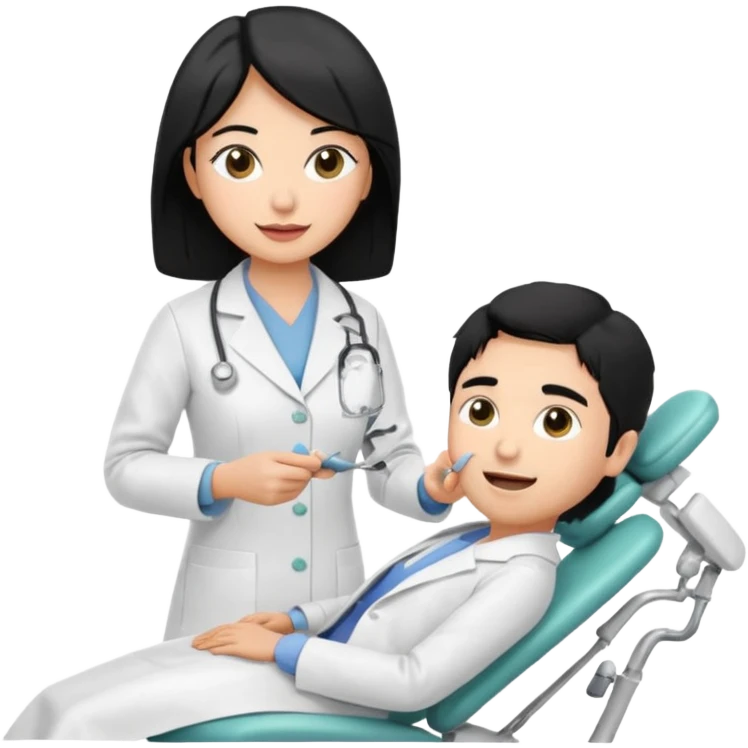 olive skin dentist with black hair working on a patient in a dental chair emoji