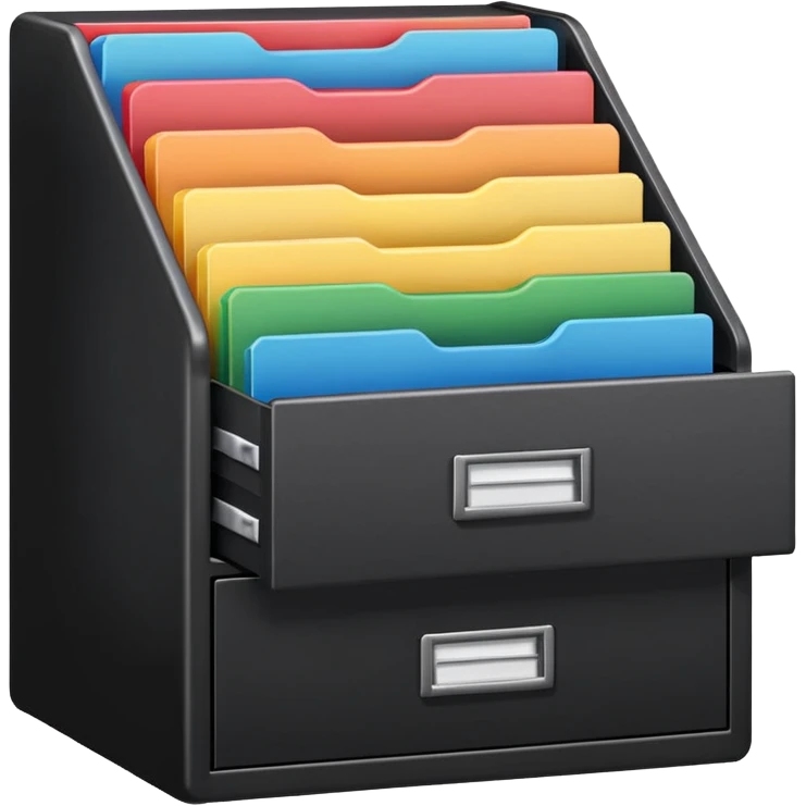black filing cabinet with rainbow folders emoji