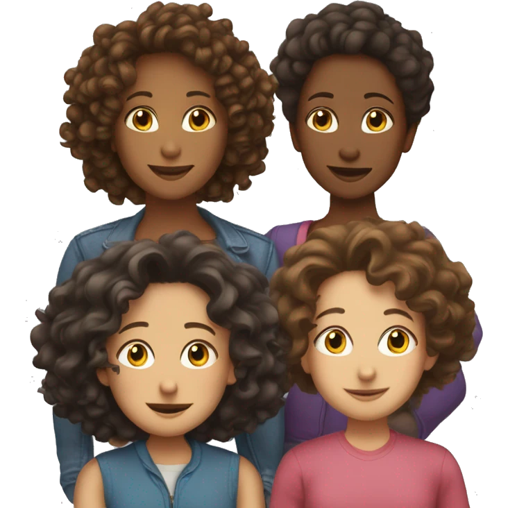 2 lesbian moms, one mom is butch and the other has long curly hair, both are brunette. 3 children, 2 boys and one older sister emoji