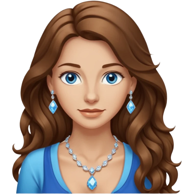 Extra Long wavy hair, brown hair, blue eyes Caucasian not young sexy diamond necklace emoji