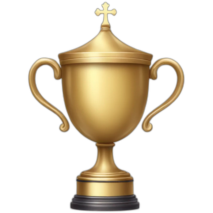 royal empty Christian trophy for the winner with a cross on royal background emoji