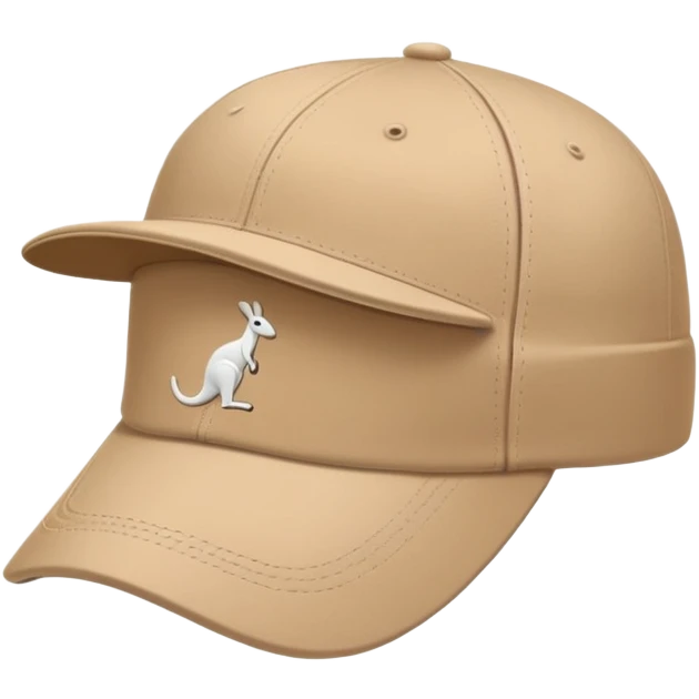 Profile view of a beige Kangol cap with classic baseball cap shape, kangaroo logo visible on the side, simple clean design, iOS emoji style emoji