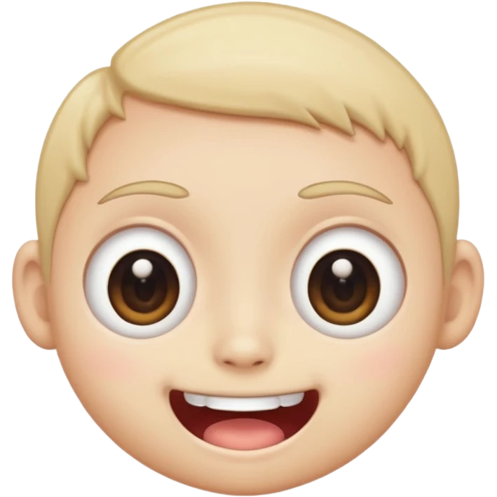 a creepy face with huge eyes and a big grin, kawaii, cute, soft, huge eyes, round mouth, mama emoji