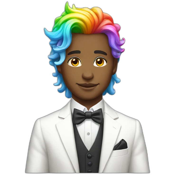Posh-boy-with-white-suit-and-rainbow-unicorn-hair emoji