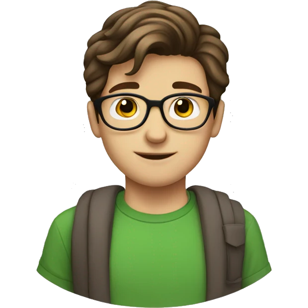 male nerd brown hair heart with hand using green t-shirt emoji