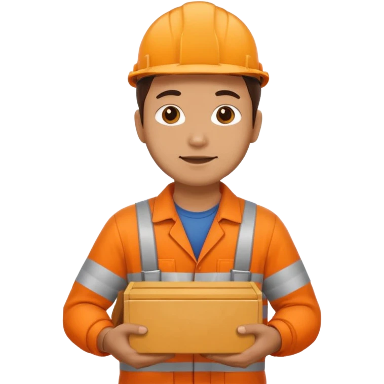 railway engineer, orange overalls carrying a box emoji