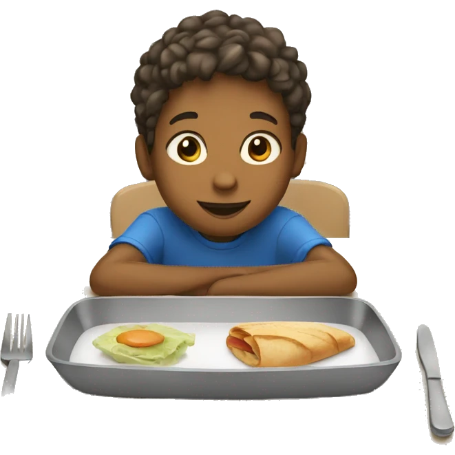 young boy sitting in at lunch emoji