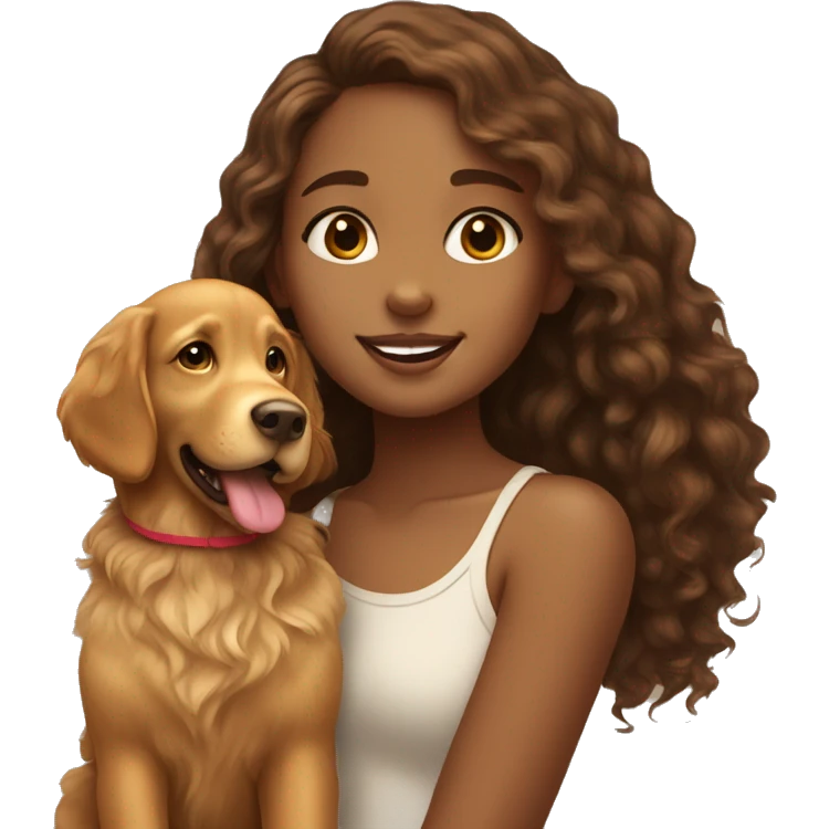 Tan skinned girl with  long brown curly hair with a golden retriever puppy emoji