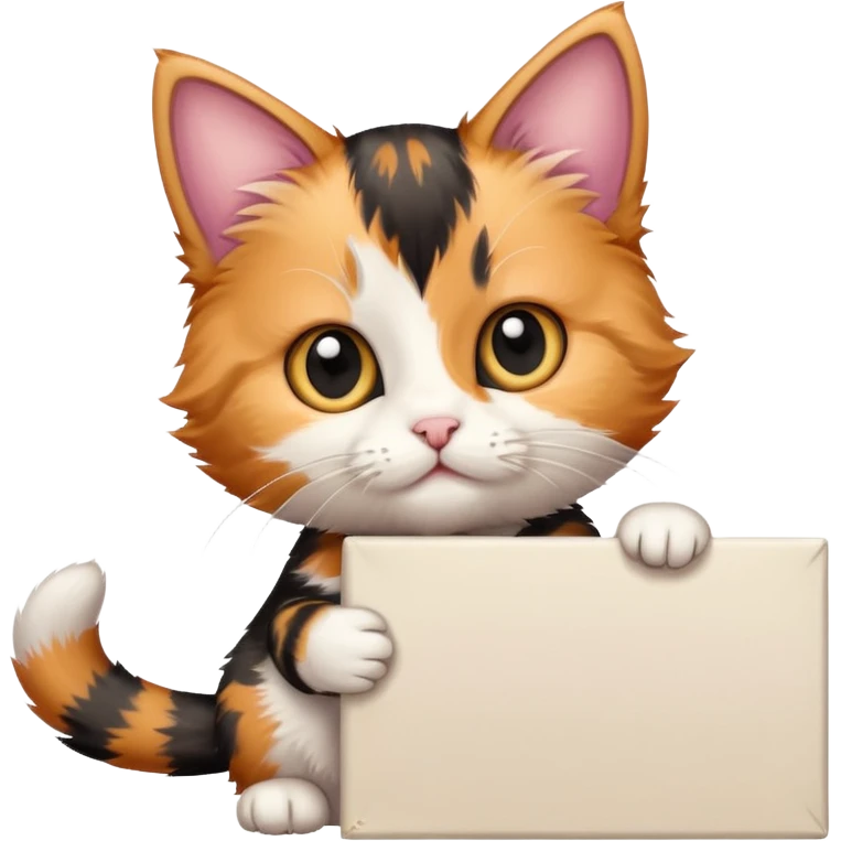 Calico kitten holding a large blank sign emoji