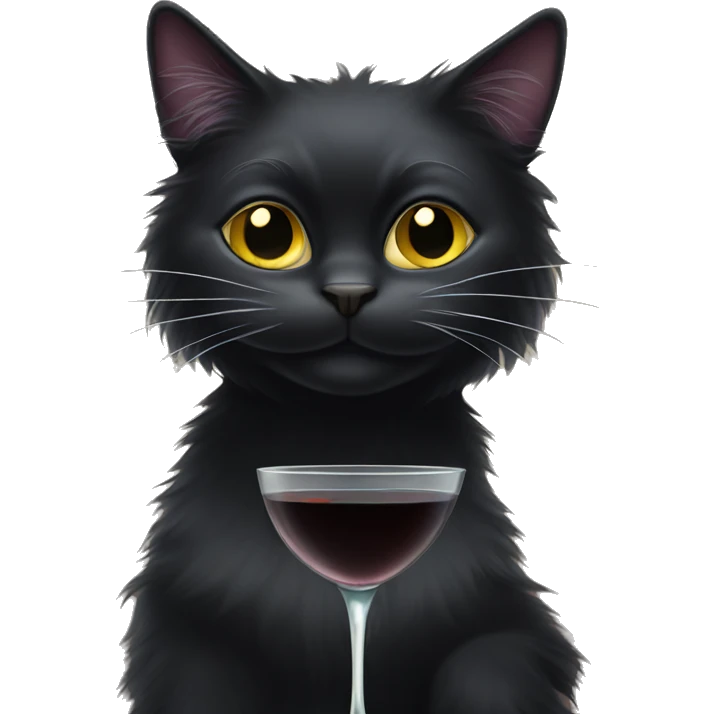 Long haired black cat drinking martini emoji