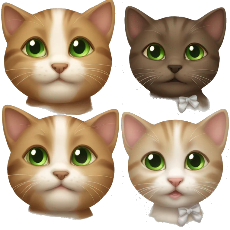 A little brown kitten with green eyes kissing a little brown kitten with brown eyes and with a white bow around the neck  emoji