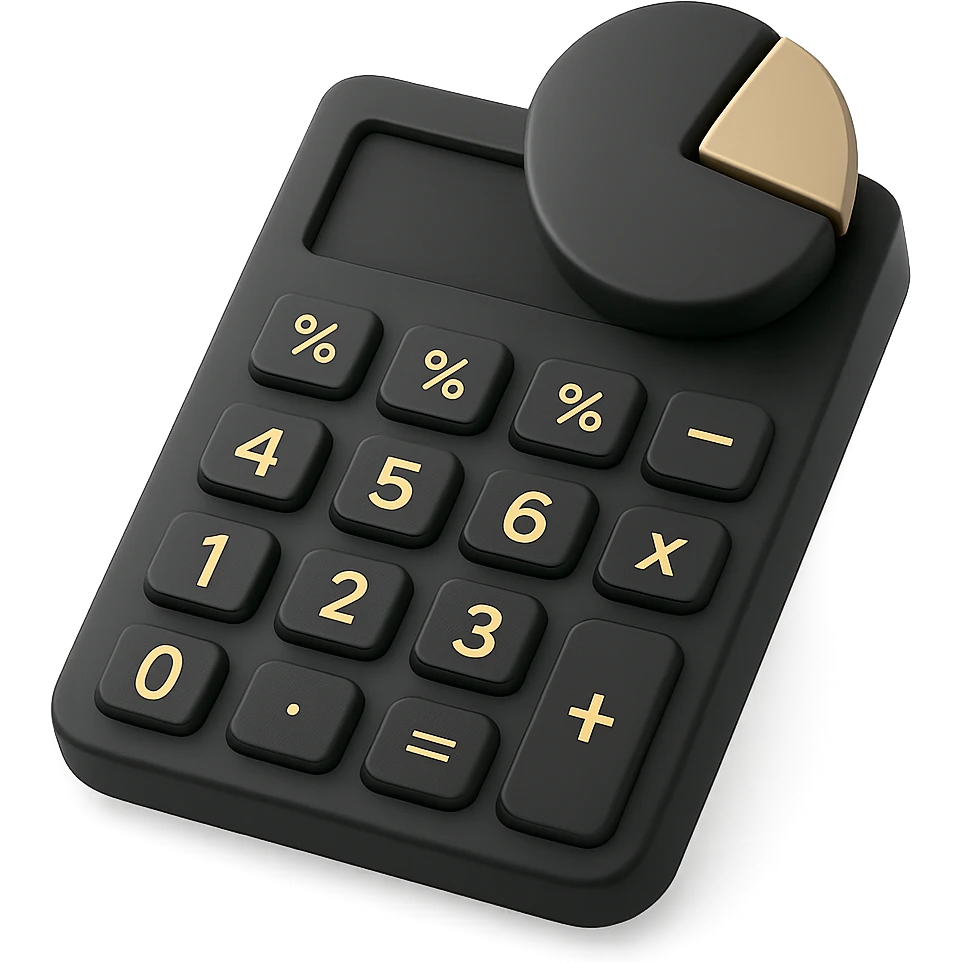 a calculator with a pie chart in 3D black style emoji