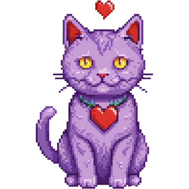 a purple cat with red hearts emoji