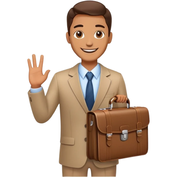 Friendly salesman with briefcase presenting product emoji