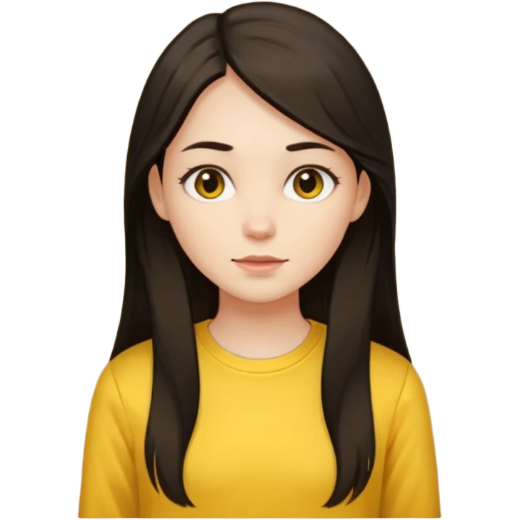 girl on a laptop, long dark hair white skin and yellow shirt long sleeves emoji