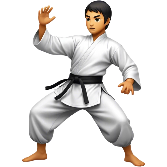 Cinematic Realistic Kung Fu Action Emoji, depicted as an epic martial arts scene with a master executing a precise move in traditional attire, rendered with fluid motion and vibrant textures under dramatic high-contrast lighting. emoji