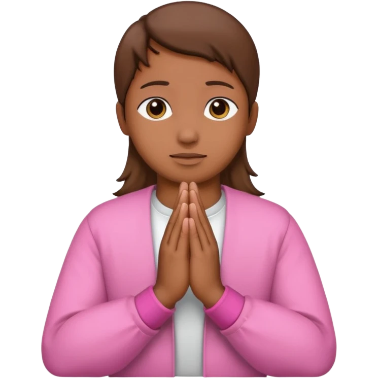 Brown praying hands with pink sleeves emoji