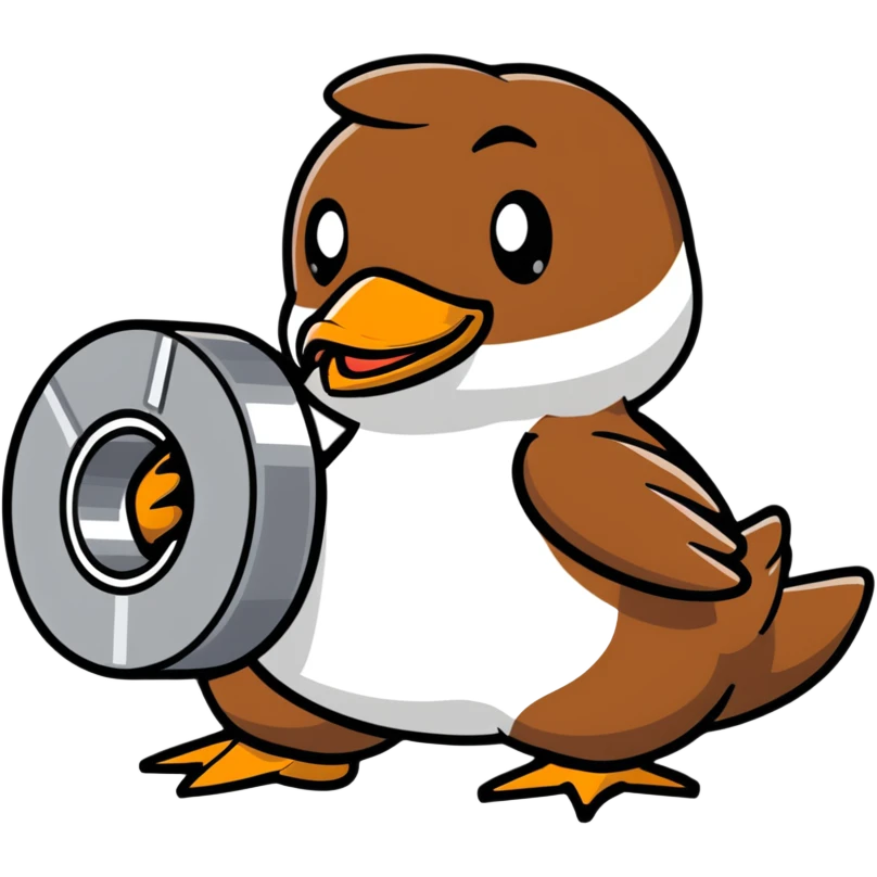 brown duck holding a roll of silver duct tape emoji