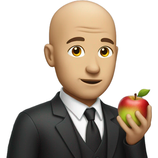 Guy with an apple infront of his bald head emoji