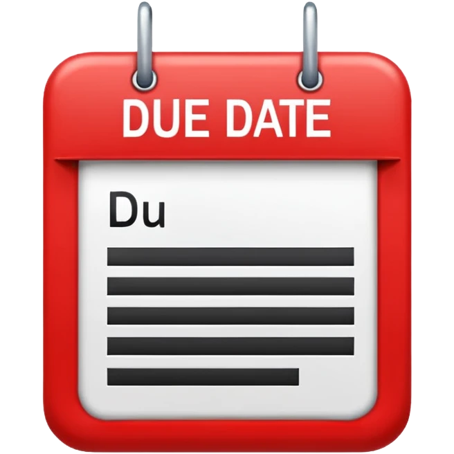 Letters “due date” on a red square  emoji