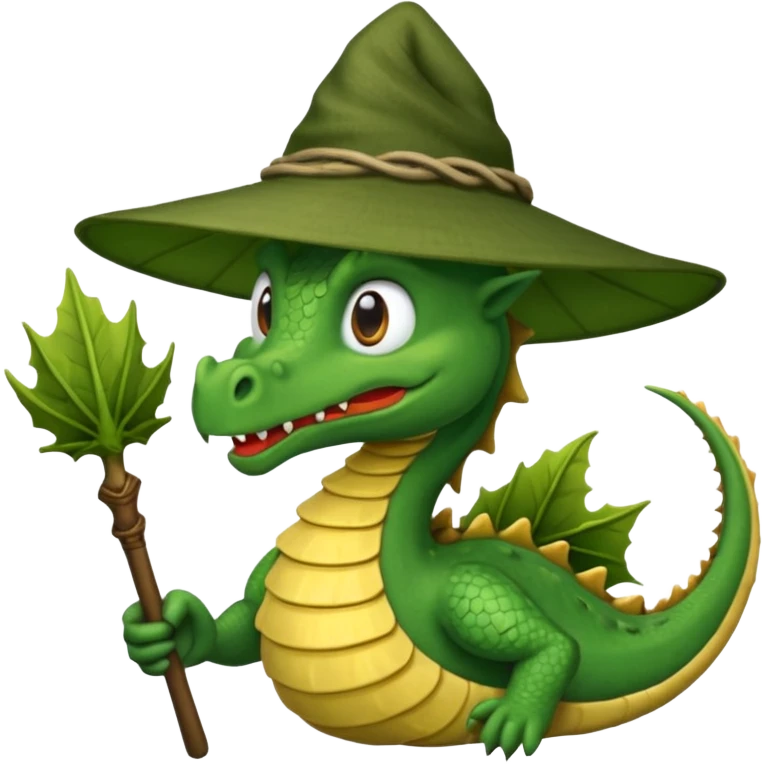 ein Drache mit einem Zauberstab in der Hand  und einem Hud  auf dem kopf und ein Bard emoji
