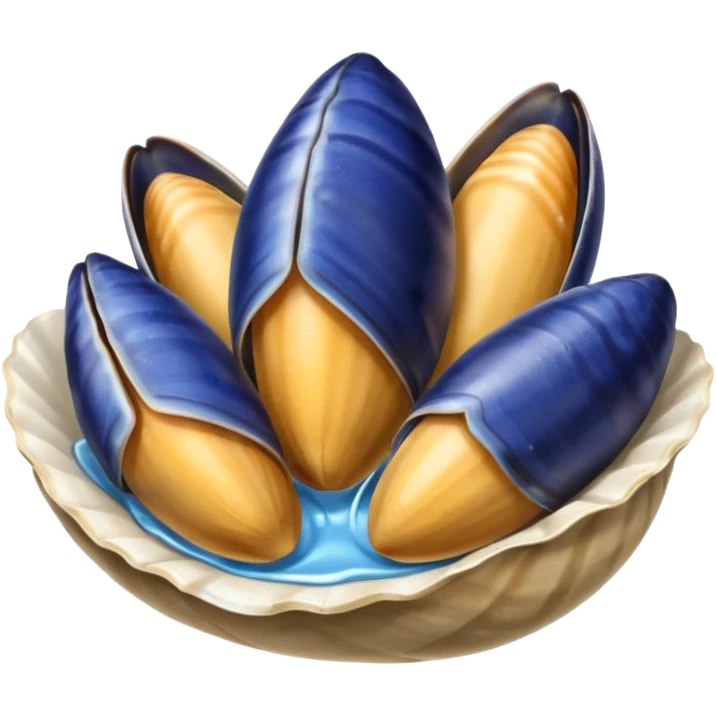 simple cartoon emoji of 3 open mussels emoji