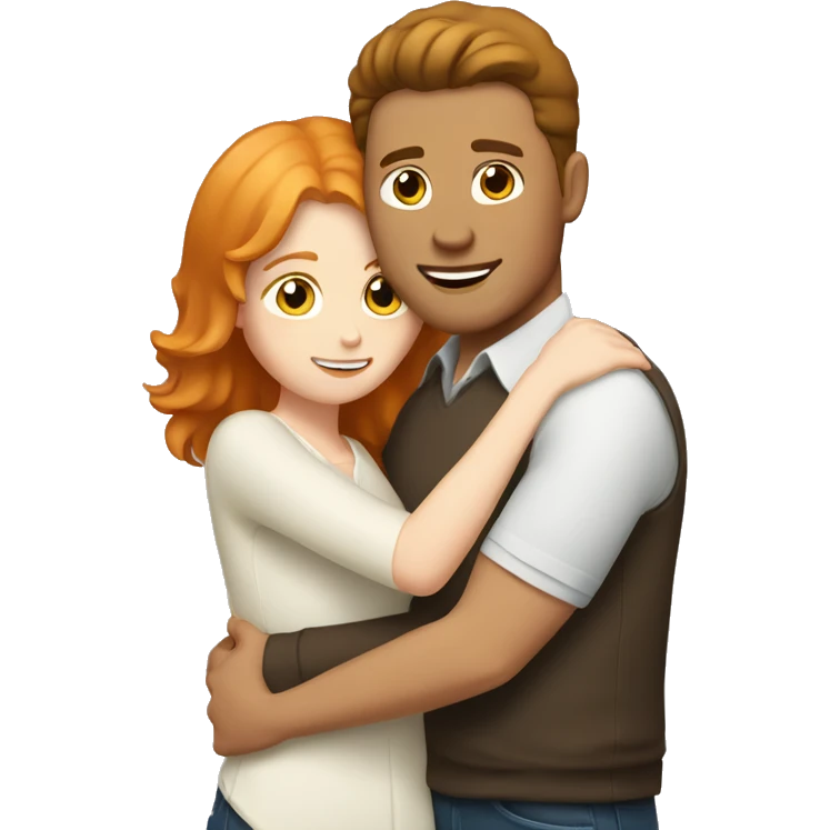 Brown hair white guy hugging ginger white woman emoji