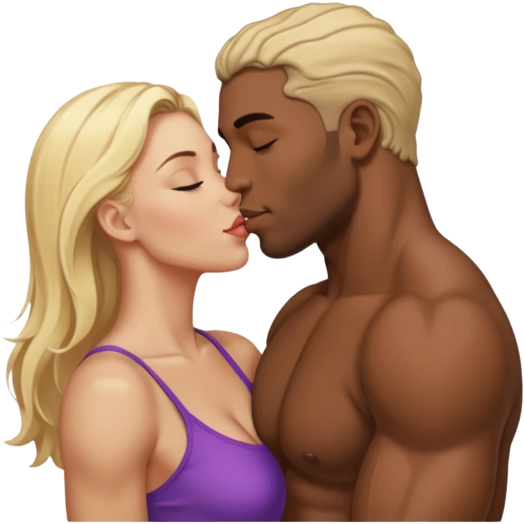 Muscular black man kissing a beautiful blonde  emoji
