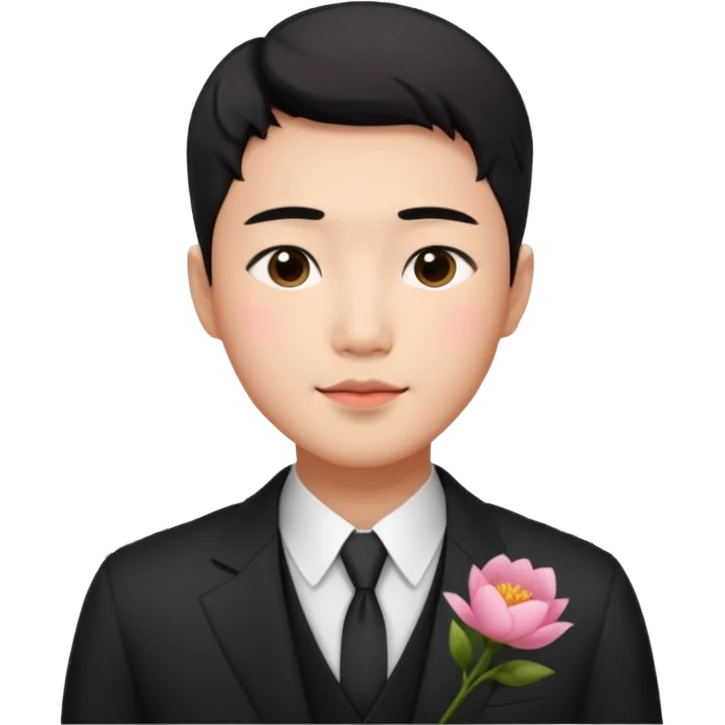 Gorgeous romantic anime style Asian formal modern shojo guy with flowers and blushing face aesthetic trending style outside emoji