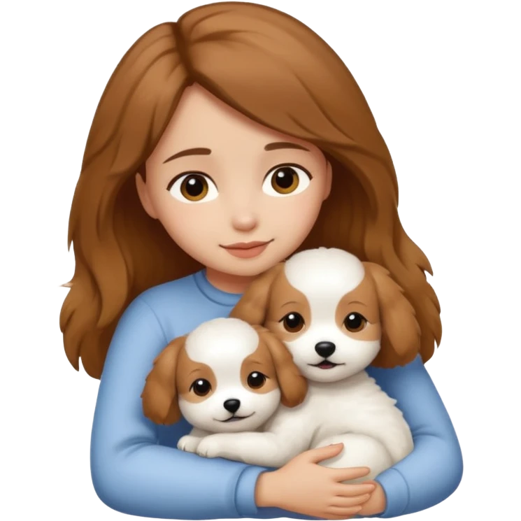Chica castaña con su perrito pequeño blanco emoji
