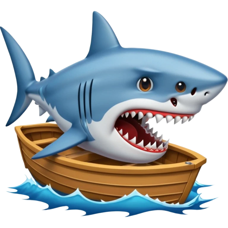 shark biting the side of a small boat, emoji style emoji