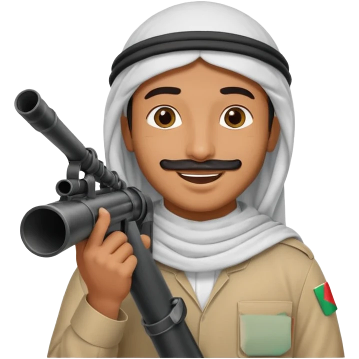 An emarati arab man holding a bazooka while sending kisses emoji