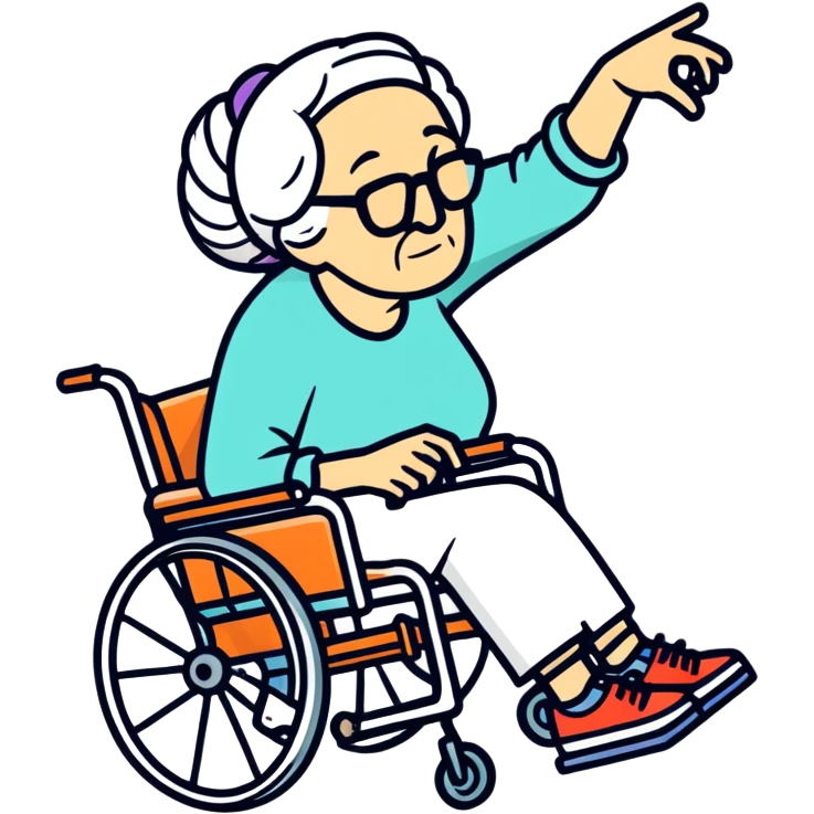 Old woman breakdancing in a wheelchair on her head emoji