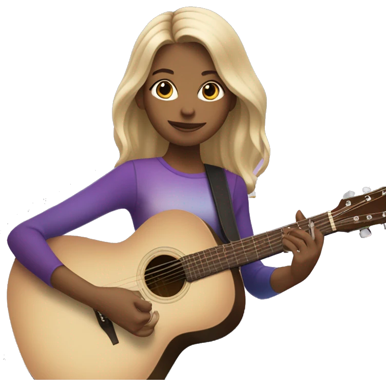 Blonde girl wearing a purple and blue ombre dress playing a beige acoustic guitar emoji