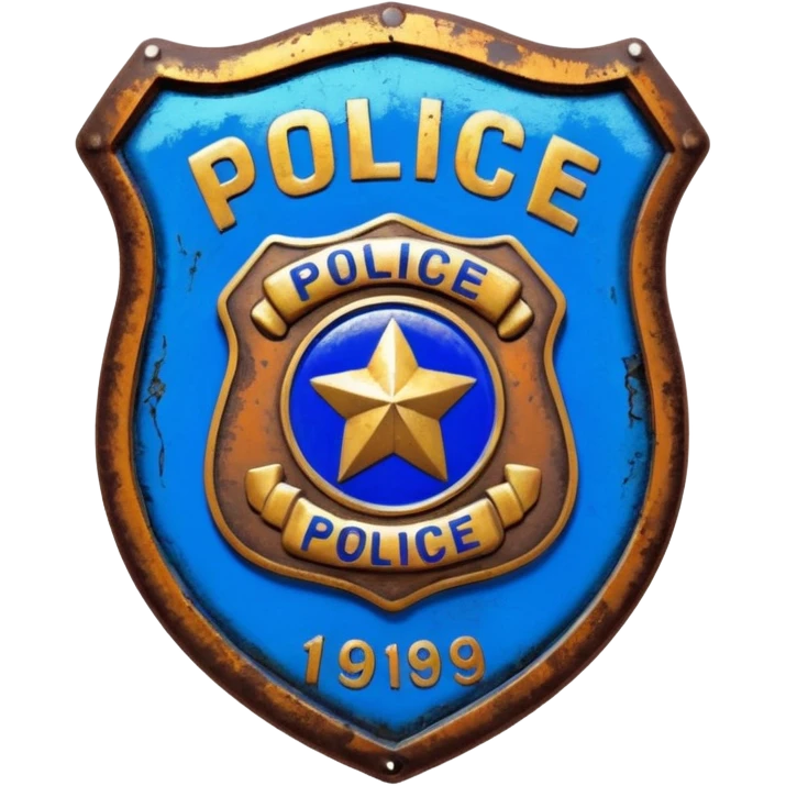 synthwave - aesthetic brilliant divine lighting, oil paint - vintage police badge rusty and broken emoji