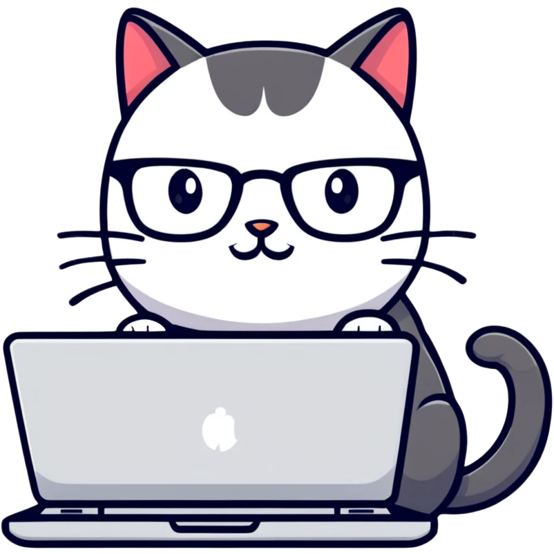 cartoon cat with glasses coding on a laptop emoji