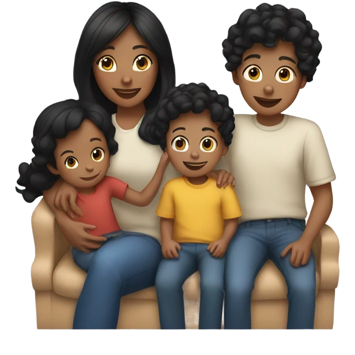 Mom with to son all with black hair, one kid of 3 years old And on of 5 years old emoji