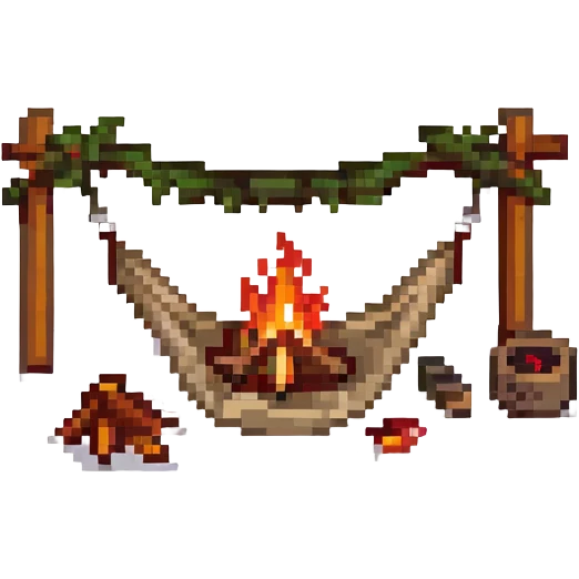 bushcraft adventure camp with campfire and hammock emoji