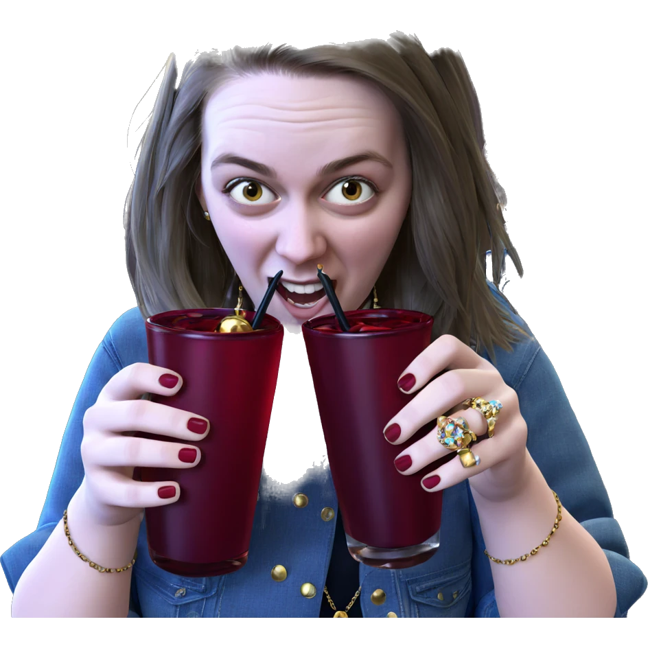 girl with drink and jewelry emoji