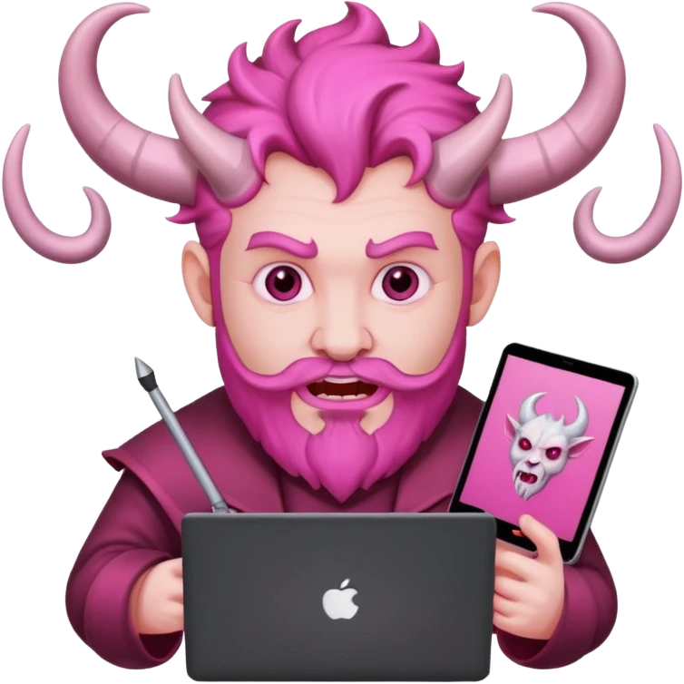 satan god with laptop, pink emoji