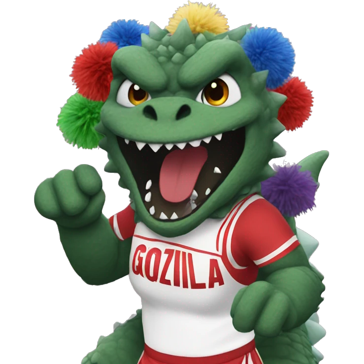 Godzilla dressed as a cheerleader with pompoms emoji